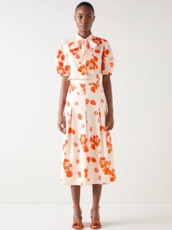 & Flora Ivory Multi Cotton Pleat Block Floral Sateen Culottes*LK Bennett Discount