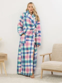 Multi Check Borg Shawl Maxi Robe*Long Tall Sally Sale