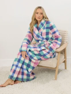 Multi Check Borg Shawl Maxi Robe*Long Tall Sally Sale