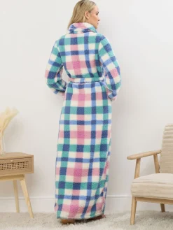 Multi Check Borg Shawl Maxi Robe*Long Tall Sally Sale