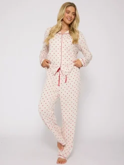 Brushed Knit Heart Printed Traditional Long Sleeve Pyjamas*Loungeable