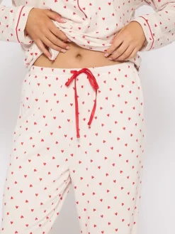 Brushed Knit Heart Printed Traditional Long Sleeve Pyjamas*Loungeable