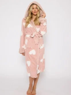 Jaquard Heart Midi Hooded Dressing Gown*Loungeable New