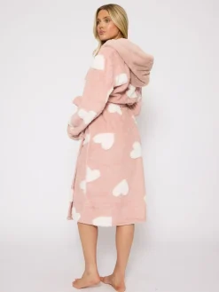 Jaquard Heart Midi Hooded Dressing Gown*Loungeable New