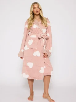 Jaquard Heart Midi Hooded Dressing Gown*Loungeable New