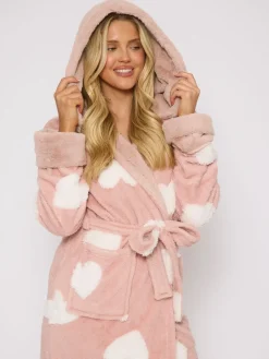 Jaquard Heart Midi Hooded Dressing Gown*Loungeable New