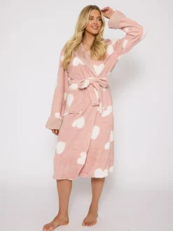 Jaquard Heart Midi Hooded Dressing Gown*Loungeable New