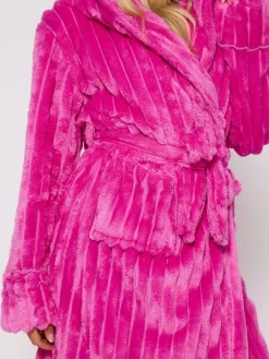 Plush Ridged Fleece Midi Hooded Dressing Gown*Loungeable Outlet