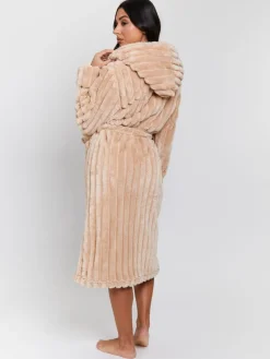 Plush Ridged Fleece Midi Hooded Dressing Gown*Loungeable New