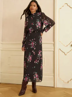 - Hoogsluitende midi-jurk van mesh met plisséplooien*Love & Roses Best