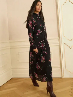 - Hoogsluitende midi-jurk van mesh met plisséplooien*Love & Roses Best