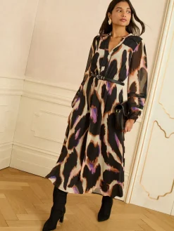 Animal PU Trim Midi Dress*Love & Roses Hot