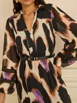 Animal PU Trim Midi Dress*Love & Roses Hot