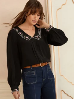 blouse met lange mouwen en inkeping*Love & Roses Clearance