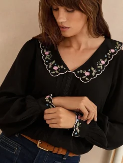 blouse met lange mouwen en inkeping*Love & Roses Clearance