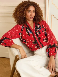 blouse met lange mouwen en inkeping*Love & Roses Sale