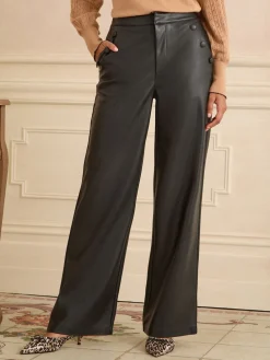 Button Detail Faux Leather Wide Leg Trousers*Love & Roses Sale