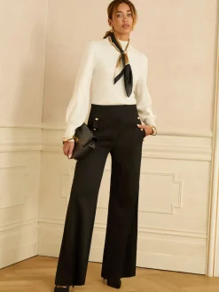 Button Detail Wide Leg Ponte Trousers*Love & Roses Hot