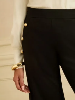 Button Detail Wide Leg Ponte Trousers*Love & Roses Hot