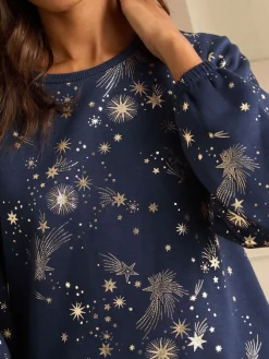 Christmas Long Sleeve Foil Detail Loungewear Top*Love & Roses Clearance