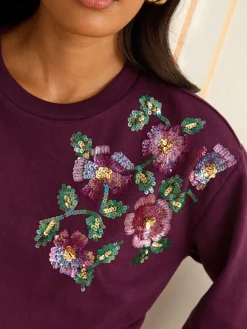 Crew Neck Jersey Sequin Sweatshirt*Love & Roses Discount