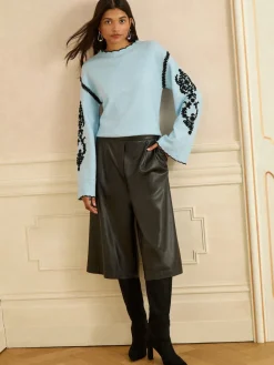 Embroidered Sleeve Knit Jumper*Love & Roses Clearance