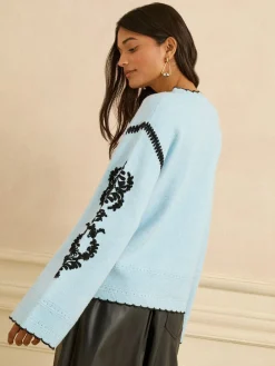 Embroidered Sleeve Knit Jumper*Love & Roses Clearance
