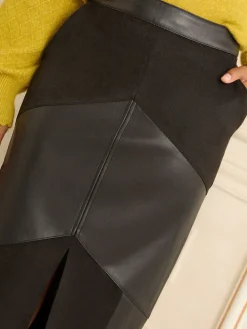 Faux Suede and Faux Leather Mix Midi Skirt*Love & Roses New