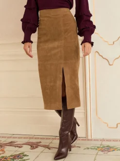 Faux Suede Slit Midi Skirt*Love & Roses Discount