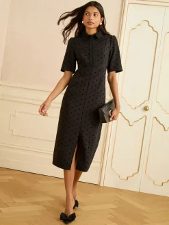 Flock Spot Short Sleeve Midi Dress*Love & Roses Sale