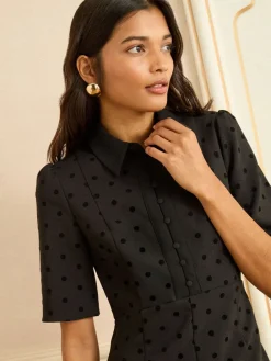 Flock Spot Short Sleeve Midi Dress*Love & Roses Sale