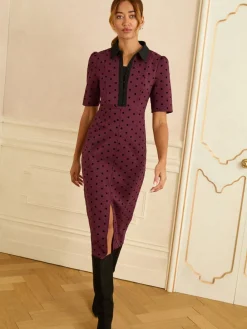 Flocked Spot Short Sleeve Midi Dress*Love & Roses Sale