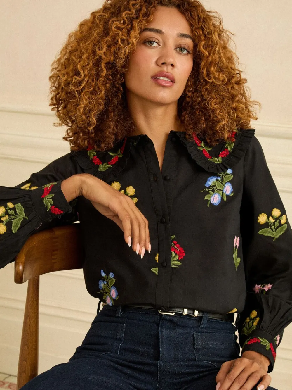 Floral Embroidered Collar Blouse*Love & Roses Sale
