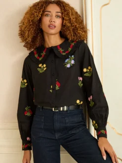 Floral Embroidered Collar Blouse*Love & Roses Sale