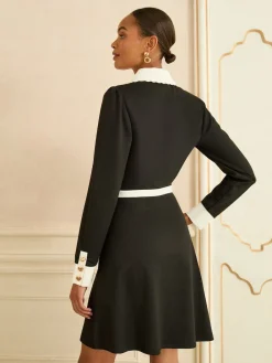 Long Sleeve Contrast Collar Mini Dress*Love & Roses Online