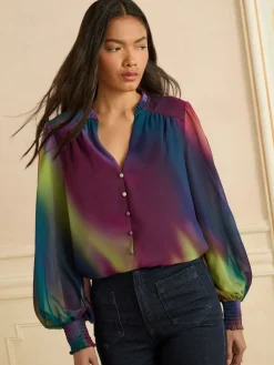 Long Sleeve Notch Neck Blouse*Love & Roses Outlet