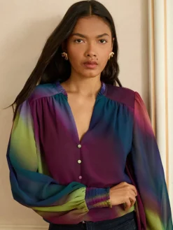 Long Sleeve Notch Neck Blouse*Love & Roses Outlet