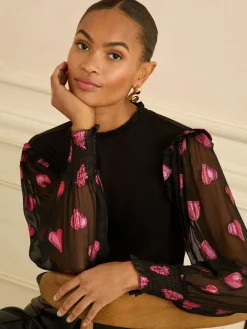 Mixed Jersey Sheer Sleeve Top*Love & Roses New