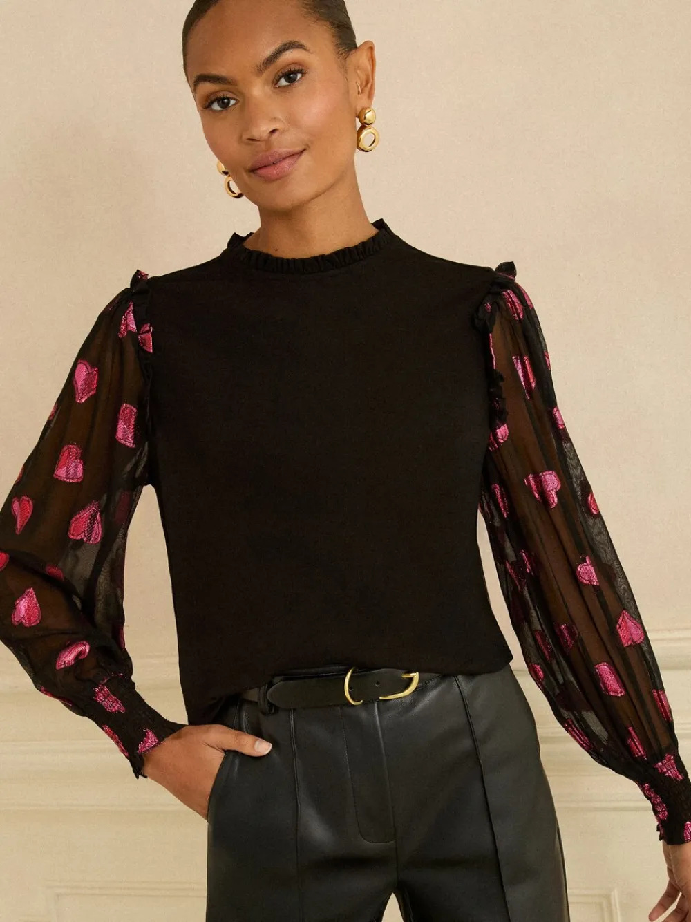 Mixed Jersey Sheer Sleeve Top*Love & Roses New