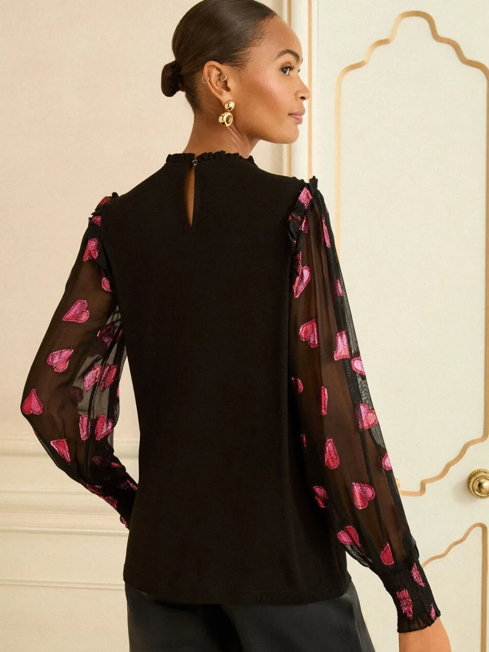 Mixed Jersey Sheer Sleeve Top*Love & Roses New