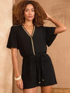 playsuit met ceintuur, korte mouwen en lovertjes*Love & Roses Clearance