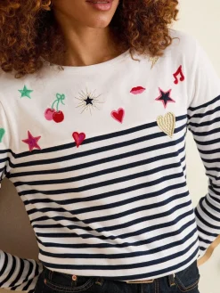 Stripe Embroidered Top*Love & Roses Online