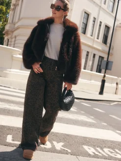 Luipaardprint - Jeans met wijde pijpen*Next Online