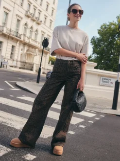 Luipaardprint - Jeans met wijde pijpen*Next Online