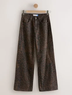 Luipaardprint - Jeans met zandloperpasvorm en wijde pijpen*Next Outlet