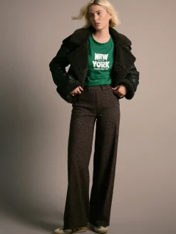 Luipaardprint - Jersey denim broek met wijde pijpen*Next Hot