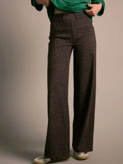 Luipaardprint - Jersey denim broek met wijde pijpen*Next Hot