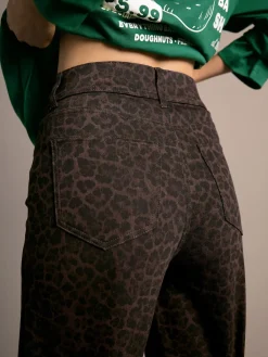 Luipaardprint - Jersey denim broek met wijde pijpen*Next Hot