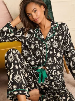 Maan Print Zwart/Wit - Button Down Pyjamas Set*Love & Roses