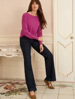 Magenta-roze - gebreide trui met noppensteek en geschulpte rand*Love & Roses